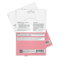 The back of a product packaging features instructions for using a skin patch, including suggested use, ingredients, and cautionary notes, with a pink and white color scheme.