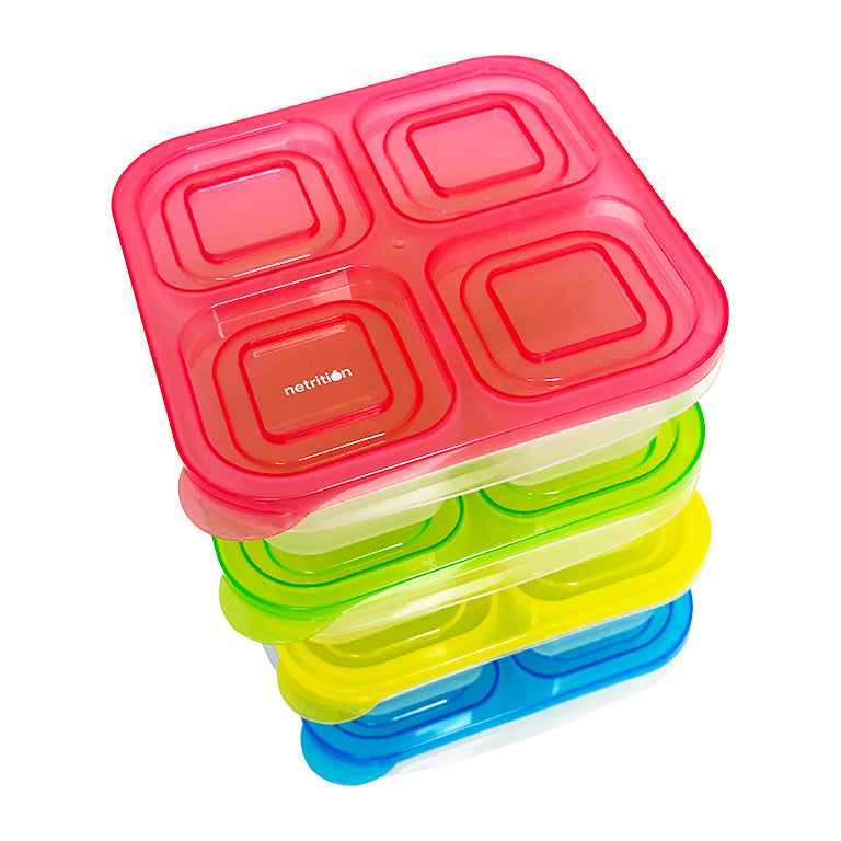 Reusable 4-Compartment Food Containers & Bento Lunch Boxes for School, Work, and Travel by Netrition (Set of 4)