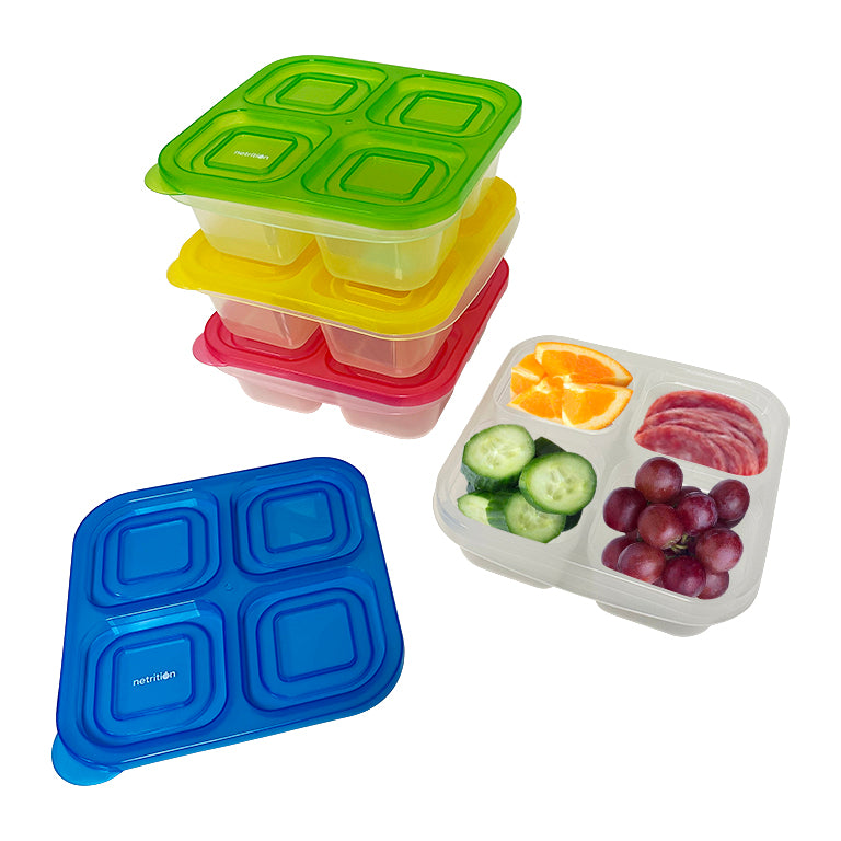 Reusable 4-Compartment Food Containers & Bento Lunch Boxes for School, Work, and Travel by Netrition (Set of 4)