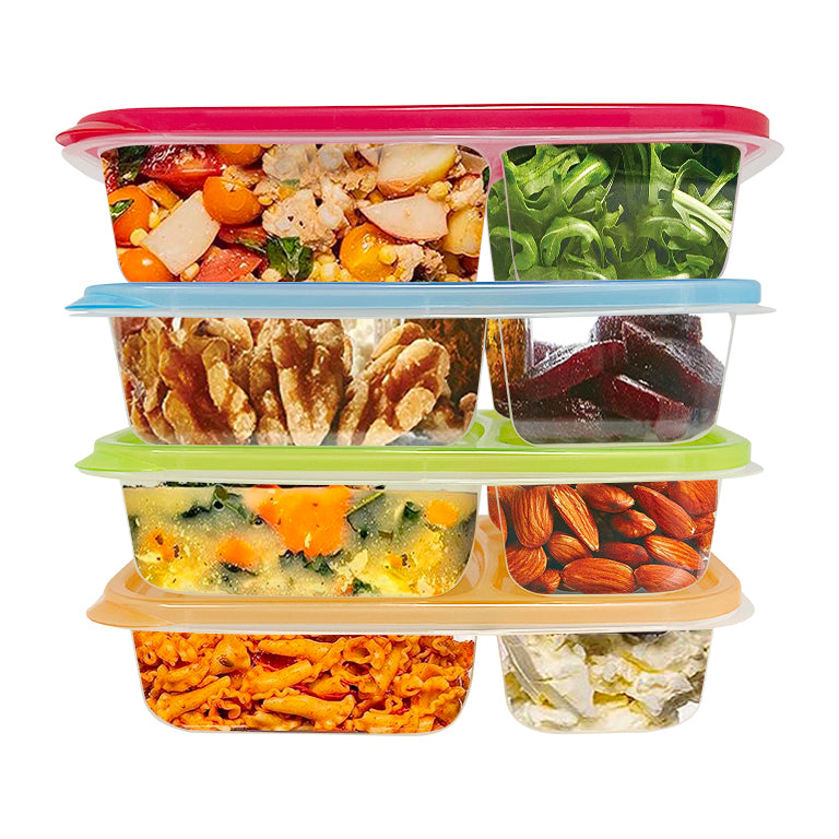 4 Pack Snack Containers, 4 Compartments Bento Snack Box, Reusable Meal Prep Lunch  Containers for Kids Adults, Divided Food Storage Containers for School Work  Travel 