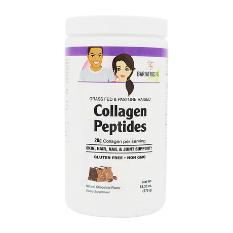 Poudre de peptides de collagène (hydrolysée de type 1 et 3, issue de l'élevage en pâturage) Soutien peau, cheveux, ongles et articulations par BariatricPal - Chocolat - 378 g