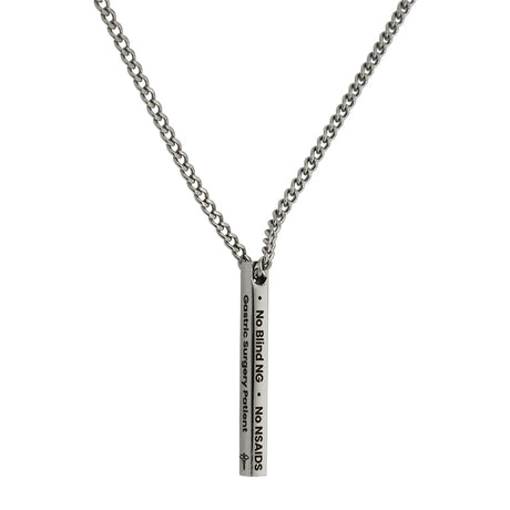 Collier d'alerte médicale de chirurgie gastrique : Pendentif-barre gravé en acier inoxydable par BariatricPal - Argent