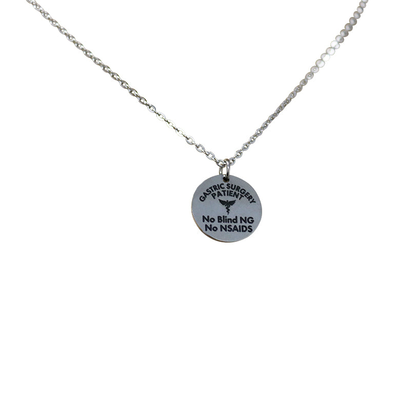 Gastric Surgery Medical Alert Necklace with Dual-Engraved Pendant and Caduceus Charm by BariatricPal
