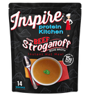 Inspire Protein Kitchen Creamy Beef Stroganoff Bone Broth Instant Hot Meal with 15 grams of protein per serving. Contains 14 servings.