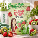 Inspire Strawberry Kiwi Clear Whey Isolate Protein Powder with 20 grams of protein, 90 calories and no added sugar per serving.