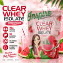 Inspire Watermelon Clear Whey Isolate Protein Powder with 20 grams of protein, 90 calories and no added sugar per serving.