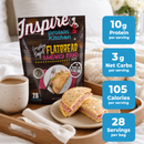 Inspire Everything Bagel Flatbread Sandwich Round Mix. Each serving has 10 grams of protein, 3 grams of net carbs and 105 calories. Makes 28 servings.