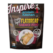 Inspire Protein Kitchen Everything Bagel Flatbread Sandwich Round Mix, makes 28 servings.