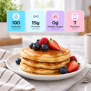 Inspire Old Fashioned Protein Pancake Mix. Each packet provides 15 grams of protein, 100 calories, 7 grams of carbohydrates and 1 gram of sugar.