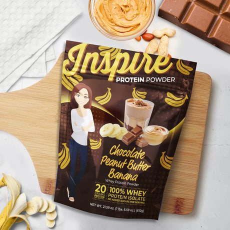 Poudre protéinée banane chocolat et beurre de cacahuète Inspire sans gluten par Bariatric Eating - 20 portions / Un pack
