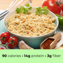 Inspire Southwest Egg Scramble Mix. Each packet has 90 calories, 14 grams of protein, 6 grams of carbs and 3 grams of fiber.