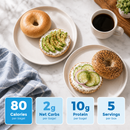 Inspire Protein Bagels, just 2g net carbs and 80 calories per bagel.