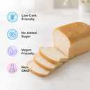 Inspire Protein Kitchen Plain Bread packaging with Nutrition Facts, ingredients and storage instructions. Each slice has 45 calories, 1 gram of net carbs and 6 grams of protein.
