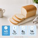 Inspire Protein Kitchen Plain Bread packaging with Nutrition Facts, ingredients and storage instructions. Each slice has 45 calories, 1 gram of net carbs and 6 grams of protein.