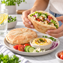 Inspire Protein Kitchen Pita Bread packaging with Nutrition Facts, ingredients, preparation directions and storage instructions. Each pita has 80 calories, 2 grams of net carbs and 10 grams of protein.