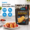 Inspire Silver Dollar Pancake Mix by Protein Kitchen, just 100 calories, 10g protein, 4g carbs, and 28 servings.