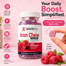 BariatricPal Sour Raspberry Iron Chews provide 45 mg of iron per serving in one daily chew to support energy, immune health, red blood cell formation and cognitive function.