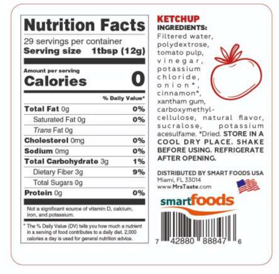 Mrs Taste Zero Calorie Ketchup by Mrs Taste - Exclusive Offer at $6.99 on  Netrition, image size:900x884