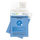 A package of Kids Multivitamin Plus Patches with Omega 3 is displayed, featuring a blue and white design, highlighting essential vitamins and minerals for children's health.