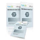 Three packages of "Kids Relax & Calm Patch" are displayed, featuring a calming flower design, highlighting benefits like stress reduction and support for sleep, with each containing 30 patches.