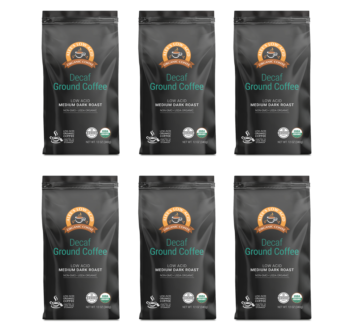 Alex's Low Acid Organic Coffee™ - Decaf Fresh Ground (12oz) by
