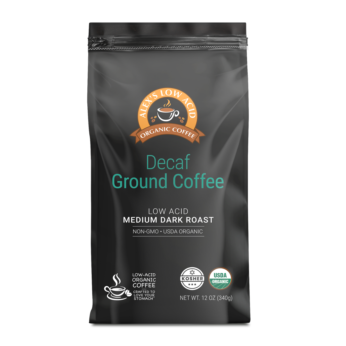 Alex's Low Acid Organic Coffee™ - Decaf Fresh Ground (12oz) by