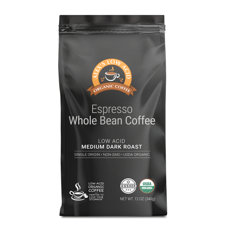 Alex's Low Acid Organic Coffee™ - Espresso Whole Bean (12oz) - 1 Bag