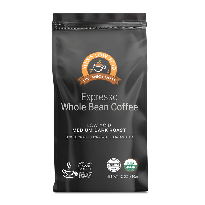 Alex's Low Acid Organic Coffee™ - Espresso Whole Bean (12oz)