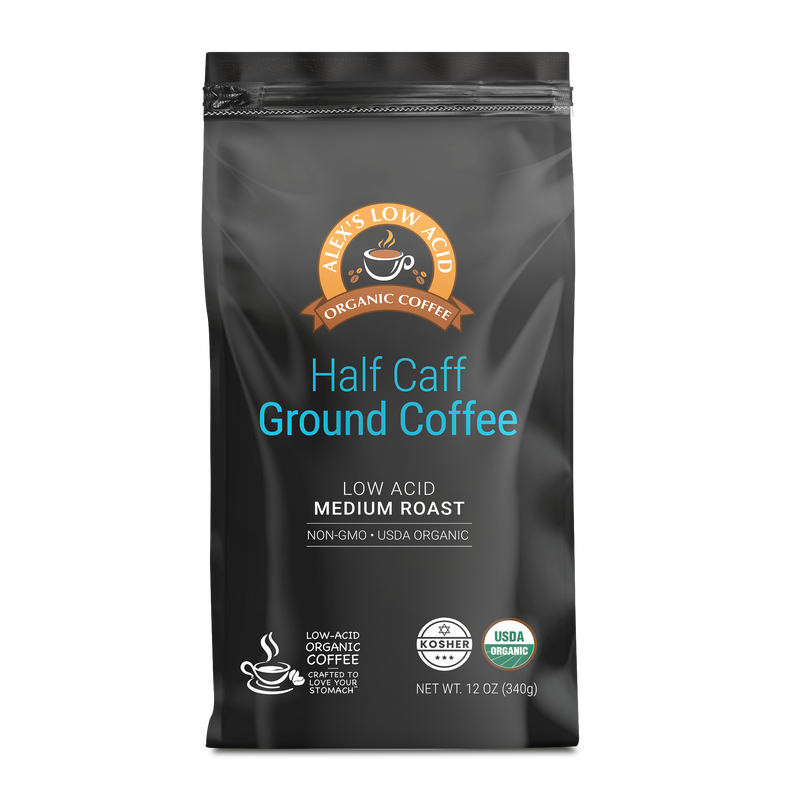 Alex's Low Acid Organic Coffee™ - Half Caff Fresh Ground (12oz)