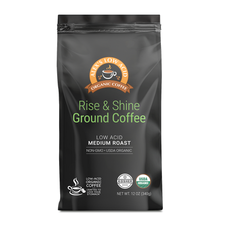 Alex's Low Acid Organic Coffee™ - Rise & Shine Molido Fresco (340g) - 1 Bolsa