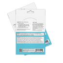 A product packaging for a skin patch, featuring usage instructions, ingredient list, and cautionary notes, with a blue background and visible barcode at the bottom.