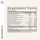 Supplement facts label displaying nutritional information for a multivitamin, listing vitamins and their respective amounts and daily values per capsule, with a clean, modern layout.