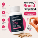 BariatricPal Multivitamin ONE 45 mg Iron Formula with 22 vitamins and minerals in one fast-dissolving capsule taken once daily.