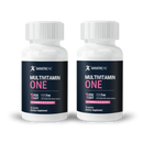 Two bottles of Bariatric Pal Multivitamin One, labeled as iron-free dietary supplements, each containing 90 fast-dissolving veggie capsules with vitamins A, B, C, D, E, and K.