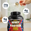 Nature’s Research Whey Protein delivers 24g of protein for 120 calories per scoop, with just 3g of carbs and 1g of sugar.