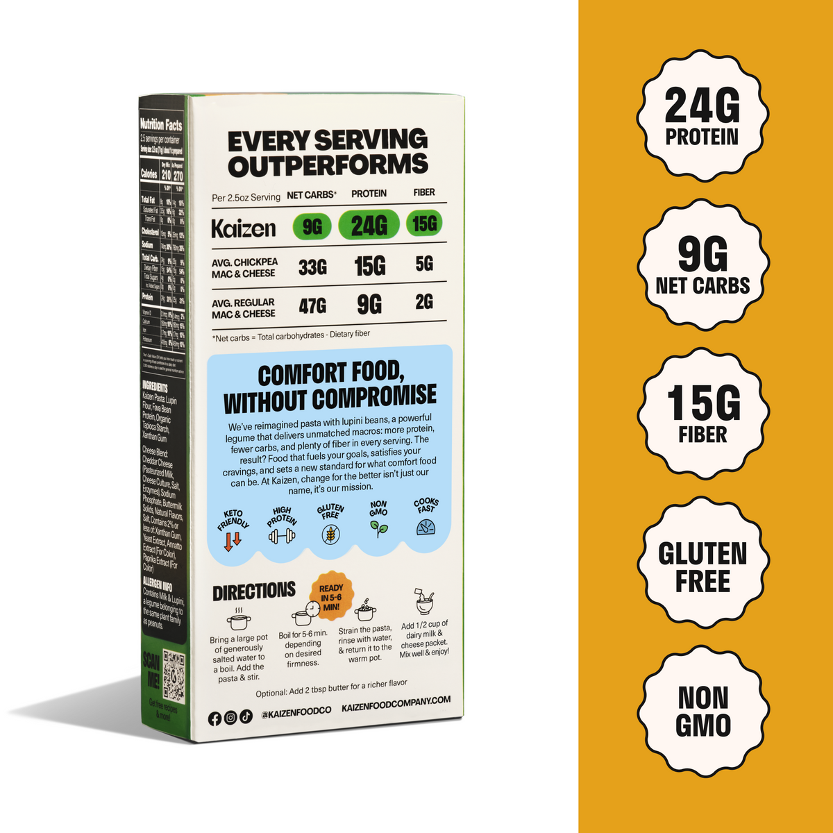 Kaizen Food Company Low Carb Plant Based Mac & Cheese, 6.4 oz by