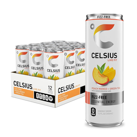 Celsius Energy Drink - Peach Mango Green Tea, Non Carbonated, 12 fl oz. / 12 pk