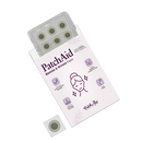 A package of PatchAid Blemish & Wrinkle Patches is displayed, featuring a graphic of a woman with a serene expression, alongside icons highlighting its benefits and vegan formulation.