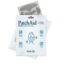 A package of PatchAid Pimple Patch Full Face features an illustration of a smiling person with clear skin, highlighting benefits like vegan-friendly ingredients and full facial coverage for acne treatment.