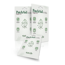 Three packages of PatchAid Pimple Patch are displayed, featuring illustrations of a face with blemishes and icons highlighting ingredients like hydrocolloid and tea tree oil, emphasizing skin safety and vegan friendliness.