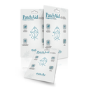 Three packages of PatchAid Pimple Patch Ultra are displayed, featuring illustrations of a face, product benefits, and key ingredients like hydrocolloid and tea tree oil, emphasizing comfort and vegan-friendly features.