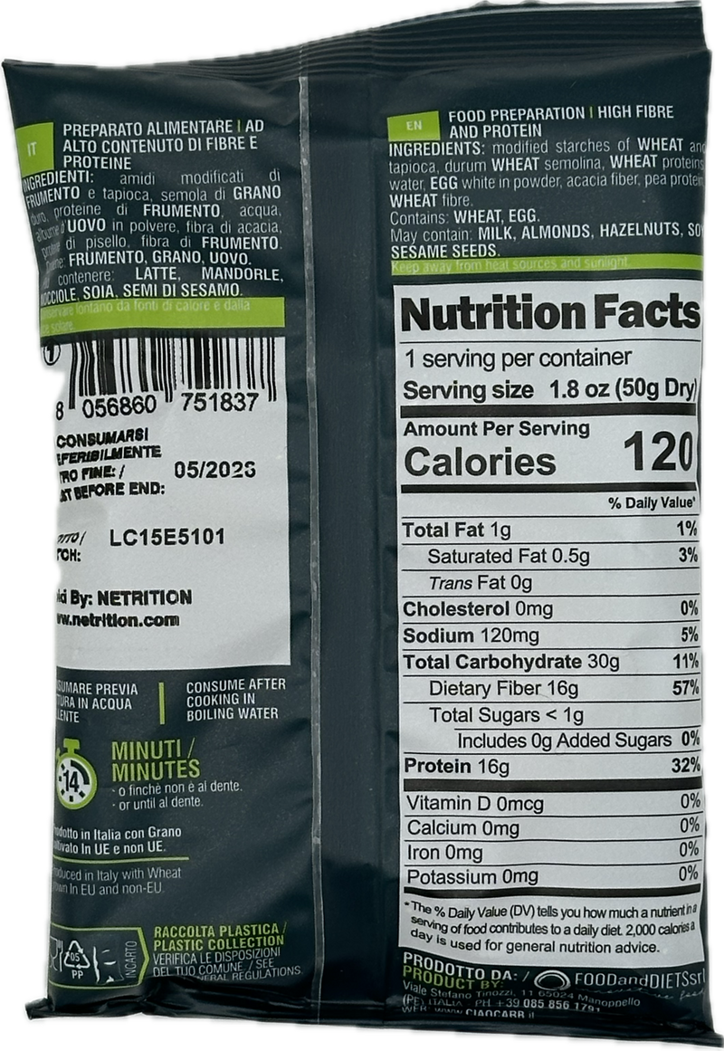 Ciao Carb High Fibre Pasta(formerly called Nutriwell), 50g