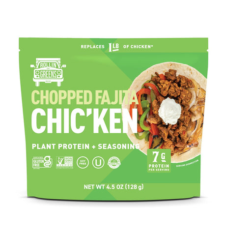 Paquetes de Proteína Vegetal Rollin Greens - Pollo vegetal, fajita troceada / 4,5 oz