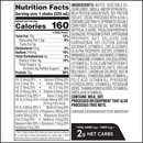Nutrition facts label for a 325 mL shake, detailing ingredients, calories, and nutrient values including fats, carbohydrates, and protein content, with allergen warnings for milk and soy.
