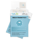 A package of "Relax & Unwind" patches from PatchAid, featuring a blue and white design, displays key benefits and contains 30 patches aimed at supporting mental and emotional health.