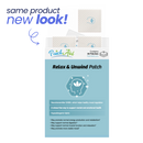 Packaging of a 'Relax & Unwind Patch' with text 'same product new look!'