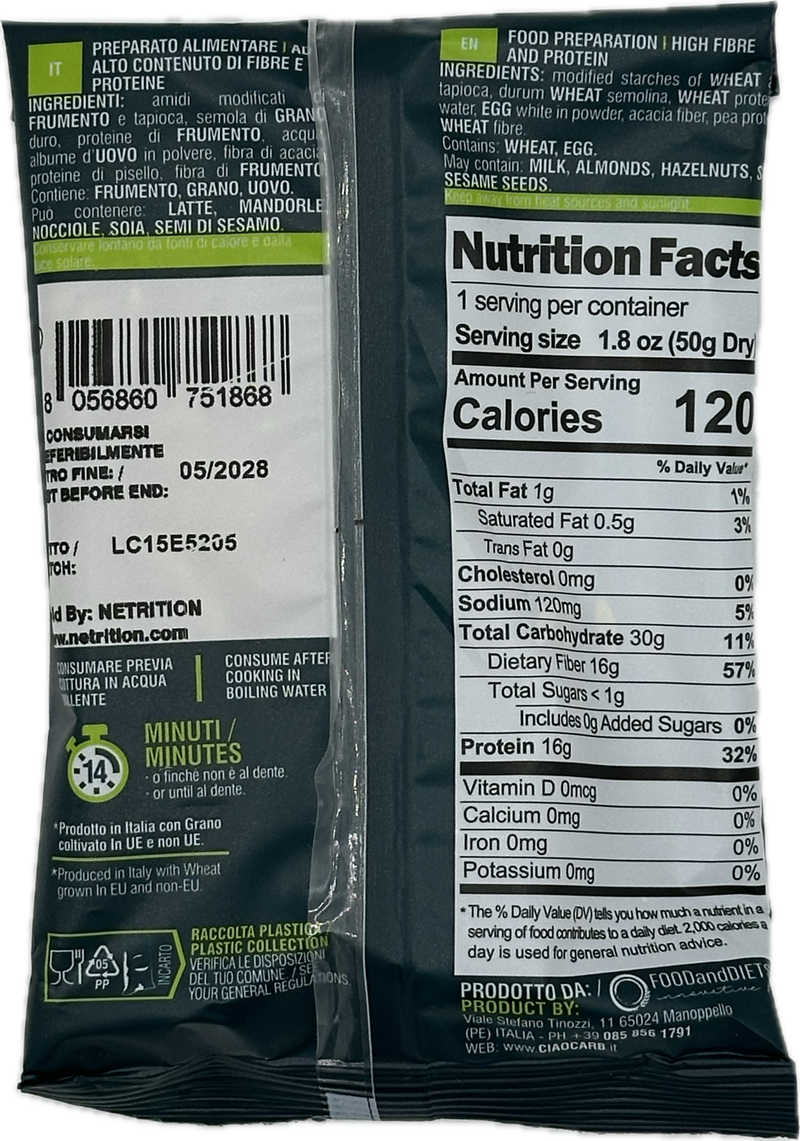Ciao Carb High Fibre Pasta(formerly called Nutriwell), 50g