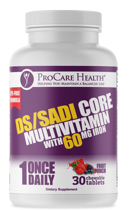 Multivitamínico masticable ProCare Health DS/SADI Core con 60 mg de hierro - 30 Comprimidos