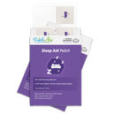 A box of PatchAid Sleep Aid Patches is displayed, featuring a purple design with sleep-related graphics and text highlighting benefits like promoting restful sleep and relaxation.
