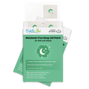 A pack of melatonin-free sleep aid patches for kids and adults, featuring a green and white design with a moon and stars, highlighting benefits like promoting sleep cycles and reducing anxiety.